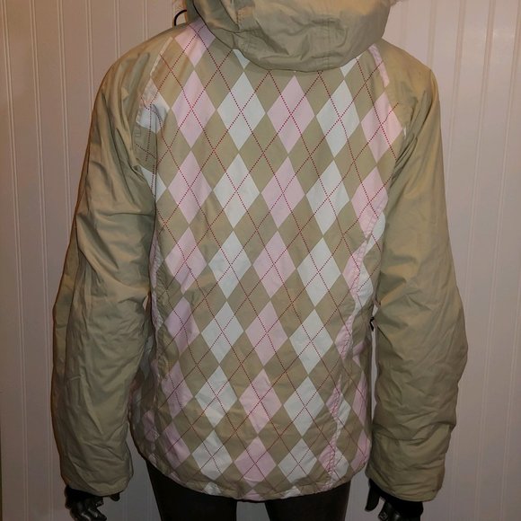 Roxy 5000 Snow Argyle Pink & Tan Jacket - M - Picture 4 of 8
